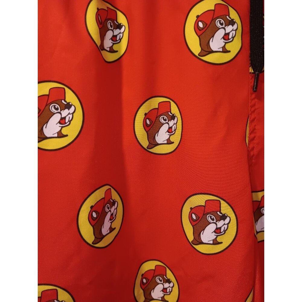 Buc-ees Swim Trunks Adult XL Red Pockets Logo Lined All Over Print Mens - Picture 2 of 4